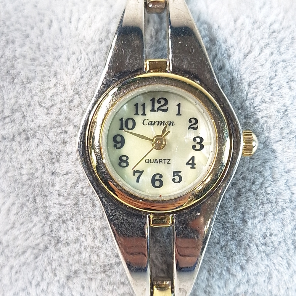 Vintage Carmen MOP 2 Tone Ladies Quartz Wrist Watch, New Battery